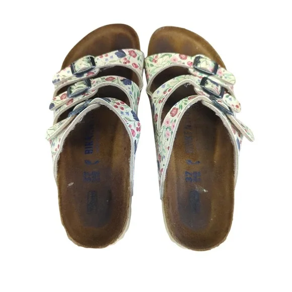 Birkenstock Florida Floral Sandals Womens 6 6.5 37 Triple Strap Summer Casual - Picture 6 of 8